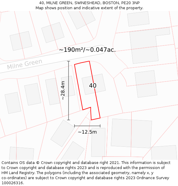 40, MILNE GREEN, SWINESHEAD, BOSTON, PE20 3NP: Plot and title map