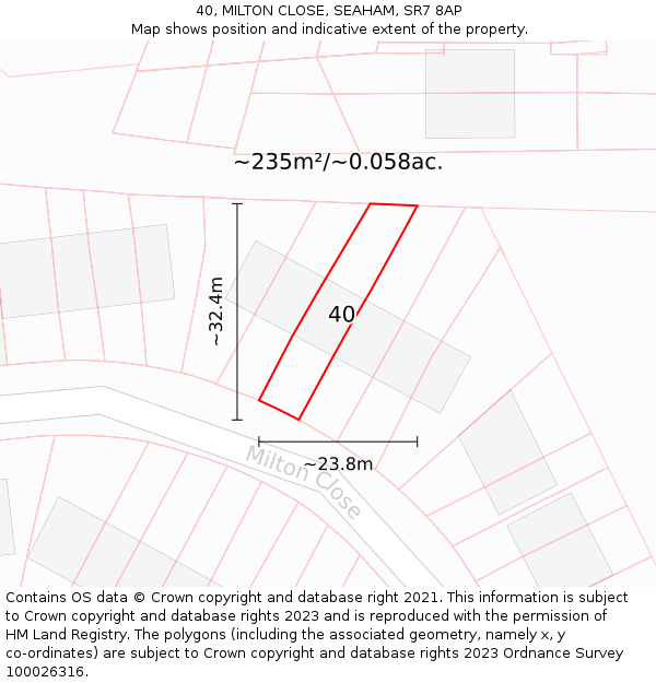 40, MILTON CLOSE, SEAHAM, SR7 8AP: Plot and title map