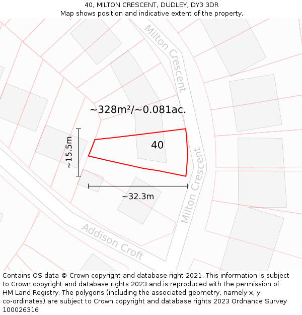 40, MILTON CRESCENT, DUDLEY, DY3 3DR: Plot and title map