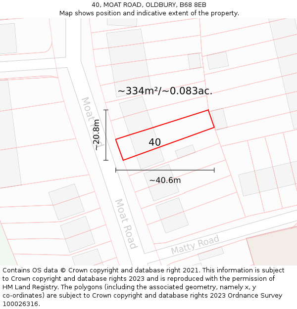 40, MOAT ROAD, OLDBURY, B68 8EB: Plot and title map