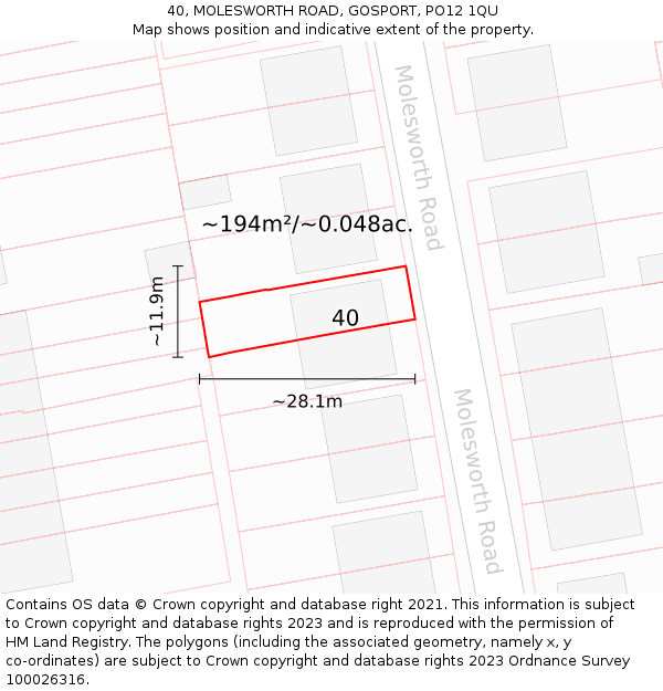 40, MOLESWORTH ROAD, GOSPORT, PO12 1QU: Plot and title map