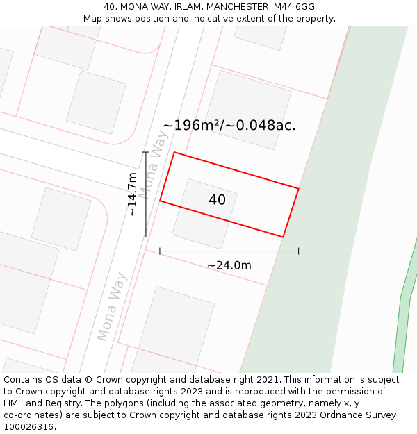 40, MONA WAY, IRLAM, MANCHESTER, M44 6GG: Plot and title map