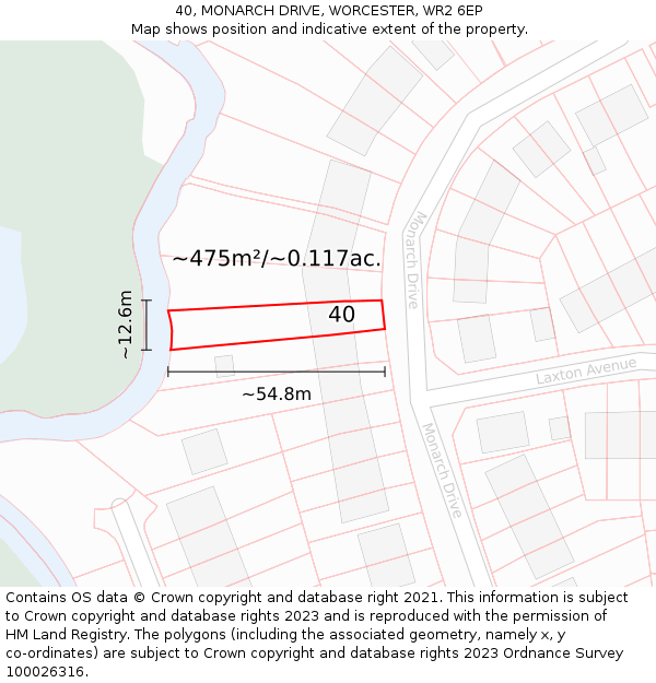 40, MONARCH DRIVE, WORCESTER, WR2 6EP: Plot and title map
