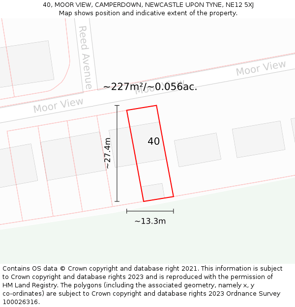 40, MOOR VIEW, CAMPERDOWN, NEWCASTLE UPON TYNE, NE12 5XJ: Plot and title map