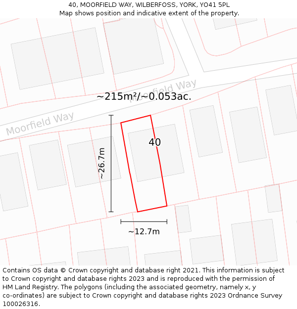 40, MOORFIELD WAY, WILBERFOSS, YORK, YO41 5PL: Plot and title map