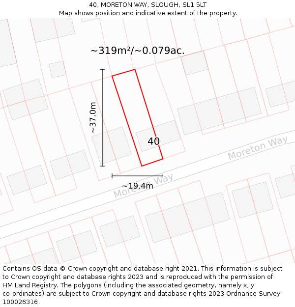 40, MORETON WAY, SLOUGH, SL1 5LT: Plot and title map