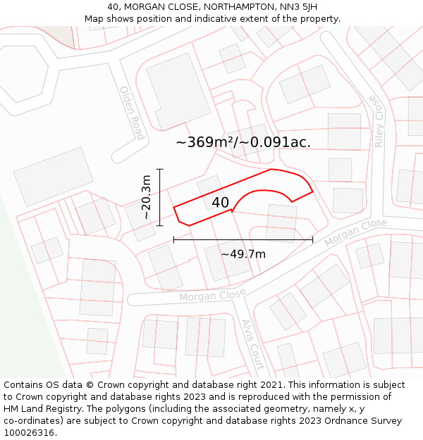 40, MORGAN CLOSE, NORTHAMPTON, NN3 5JH: Plot and title map