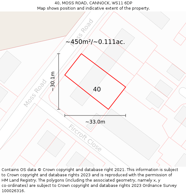 40, MOSS ROAD, CANNOCK, WS11 6DP: Plot and title map