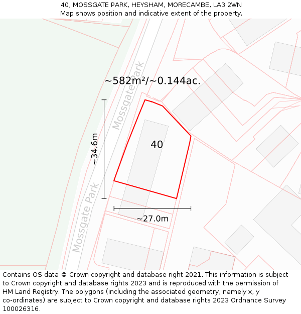 40, MOSSGATE PARK, HEYSHAM, MORECAMBE, LA3 2WN: Plot and title map
