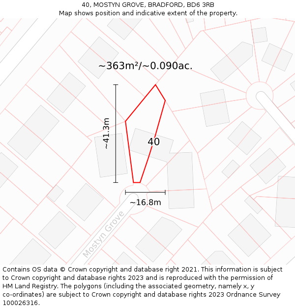 40, MOSTYN GROVE, BRADFORD, BD6 3RB: Plot and title map
