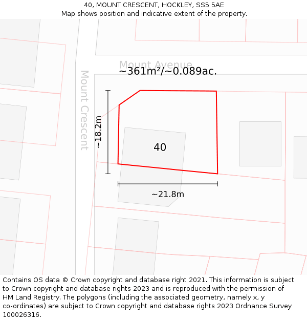 40, MOUNT CRESCENT, HOCKLEY, SS5 5AE: Plot and title map
