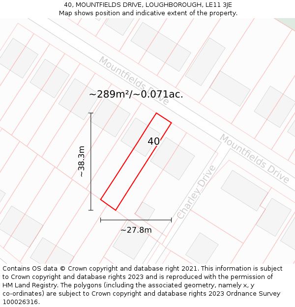 40, MOUNTFIELDS DRIVE, LOUGHBOROUGH, LE11 3JE: Plot and title map
