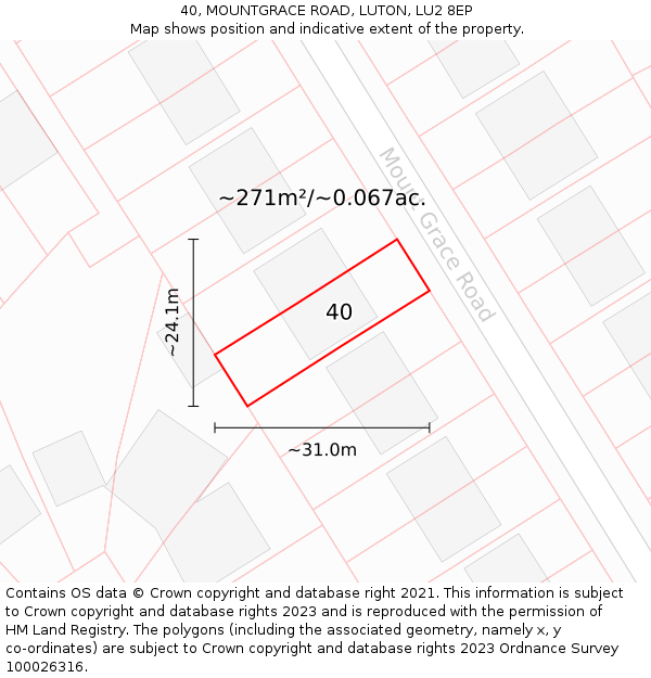 40, MOUNTGRACE ROAD, LUTON, LU2 8EP: Plot and title map