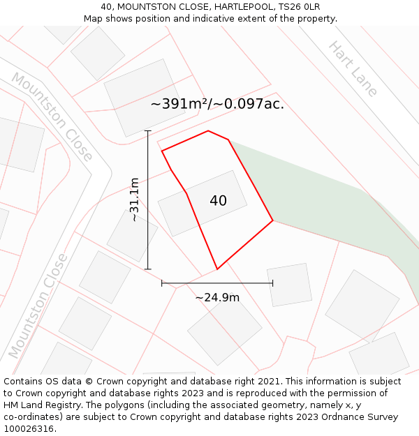 40, MOUNTSTON CLOSE, HARTLEPOOL, TS26 0LR: Plot and title map