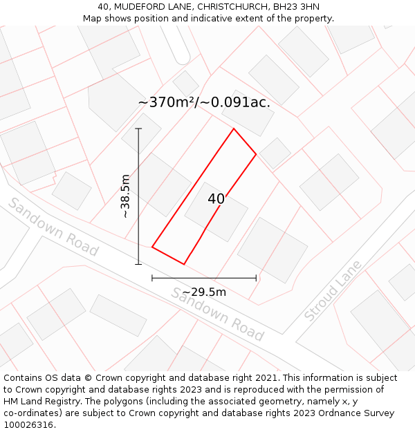 40, MUDEFORD LANE, CHRISTCHURCH, BH23 3HN: Plot and title map