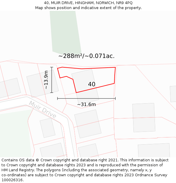 40, MUIR DRIVE, HINGHAM, NORWICH, NR9 4PQ: Plot and title map