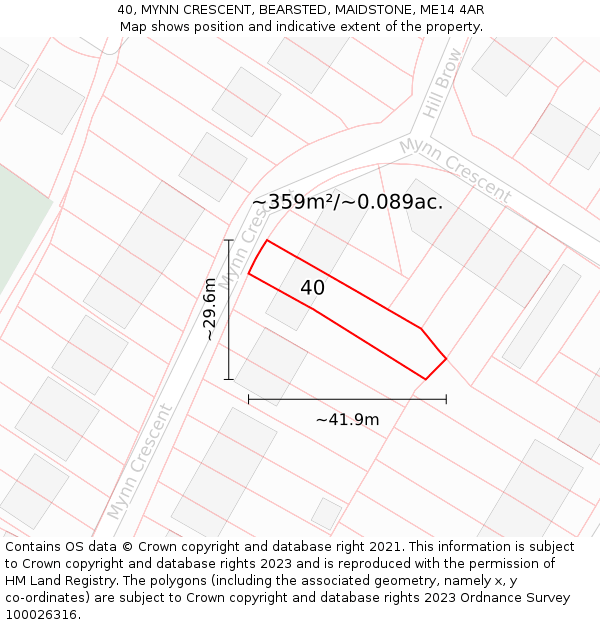 40, MYNN CRESCENT, BEARSTED, MAIDSTONE, ME14 4AR: Plot and title map