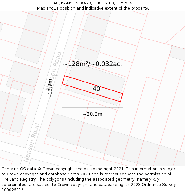 40, NANSEN ROAD, LEICESTER, LE5 5FX: Plot and title map