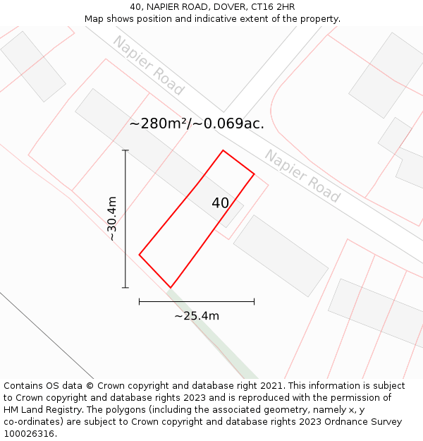 40, NAPIER ROAD, DOVER, CT16 2HR: Plot and title map