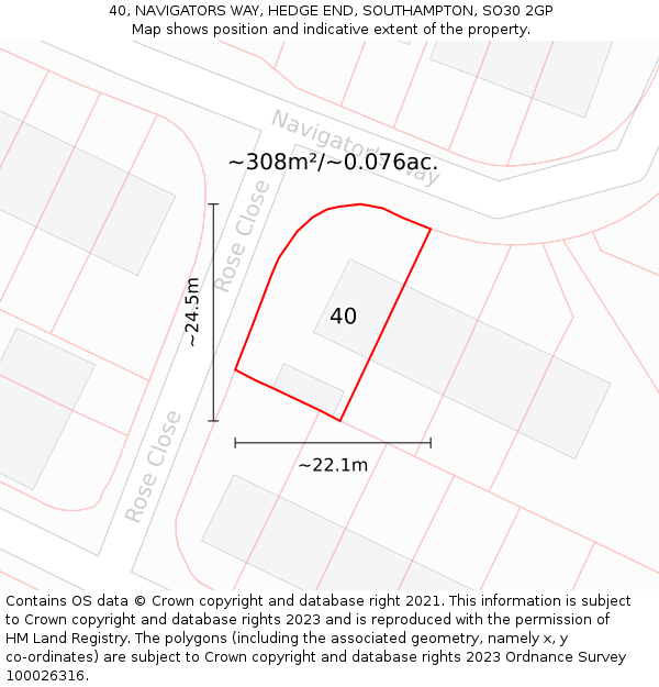 40, NAVIGATORS WAY, HEDGE END, SOUTHAMPTON, SO30 2GP: Plot and title map