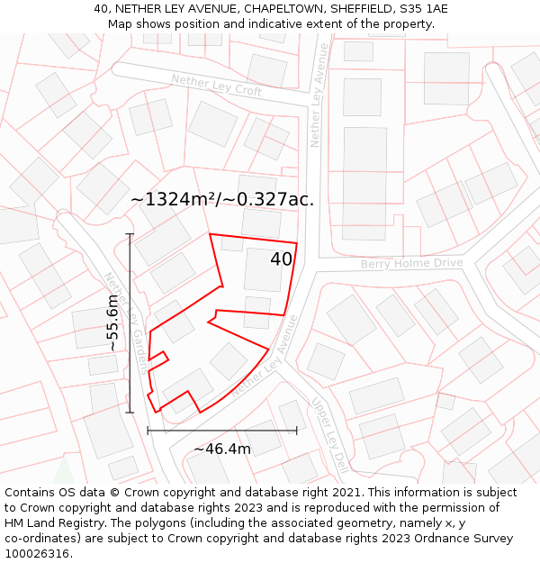 40, NETHER LEY AVENUE, CHAPELTOWN, SHEFFIELD, S35 1AE: Plot and title map