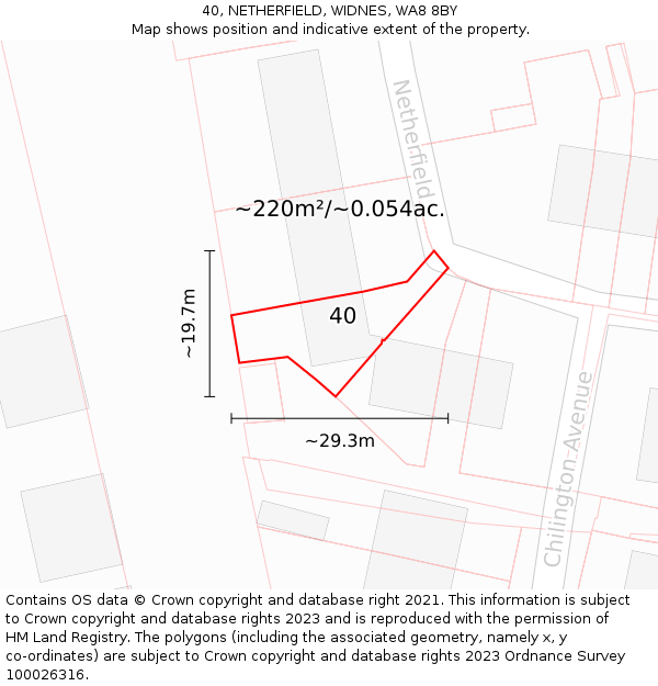 40, NETHERFIELD, WIDNES, WA8 8BY: Plot and title map
