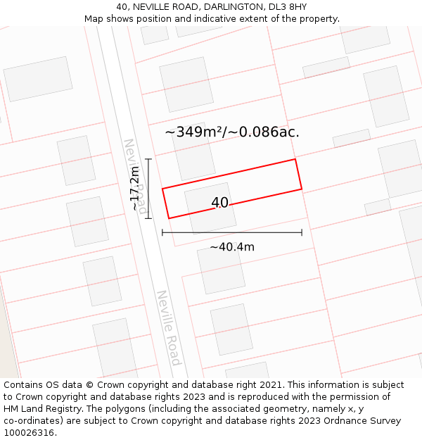 40, NEVILLE ROAD, DARLINGTON, DL3 8HY: Plot and title map