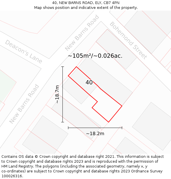 40, NEW BARNS ROAD, ELY, CB7 4PN: Plot and title map