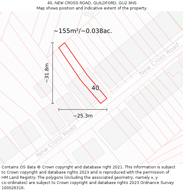 40, NEW CROSS ROAD, GUILDFORD, GU2 9NS: Plot and title map