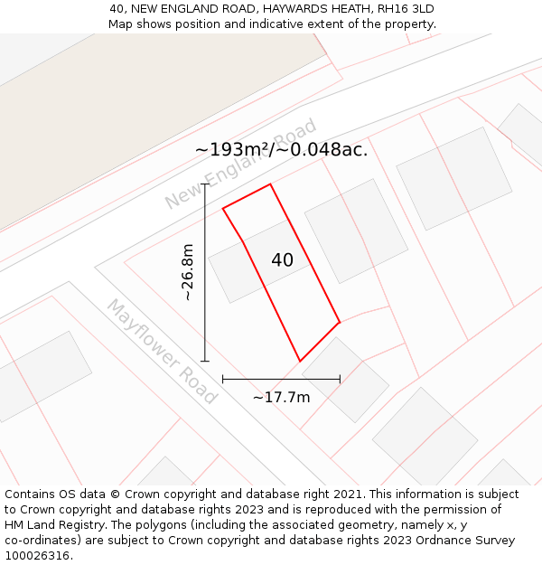 40, NEW ENGLAND ROAD, HAYWARDS HEATH, RH16 3LD: Plot and title map