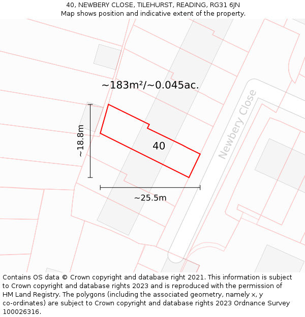 40, NEWBERY CLOSE, TILEHURST, READING, RG31 6JN: Plot and title map