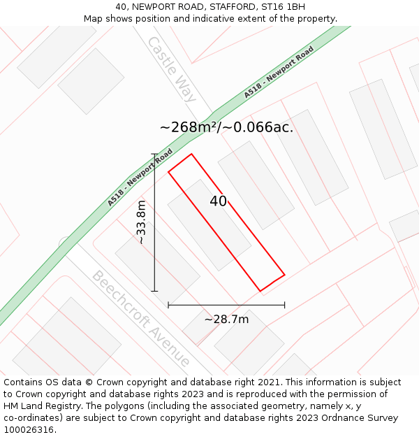 40, NEWPORT ROAD, STAFFORD, ST16 1BH: Plot and title map