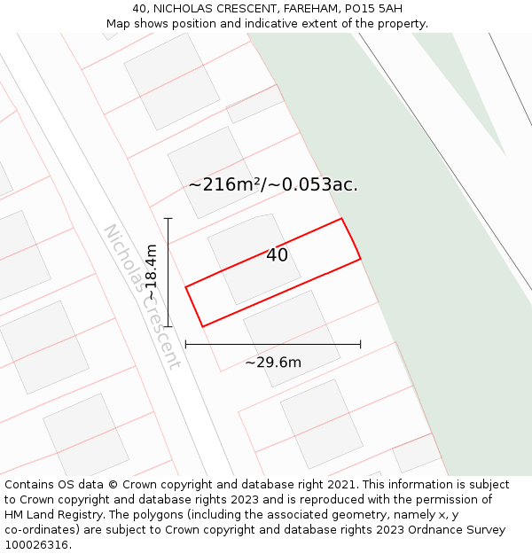 40, NICHOLAS CRESCENT, FAREHAM, PO15 5AH: Plot and title map