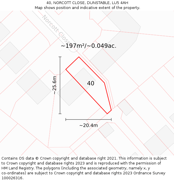 40, NORCOTT CLOSE, DUNSTABLE, LU5 4AH: Plot and title map