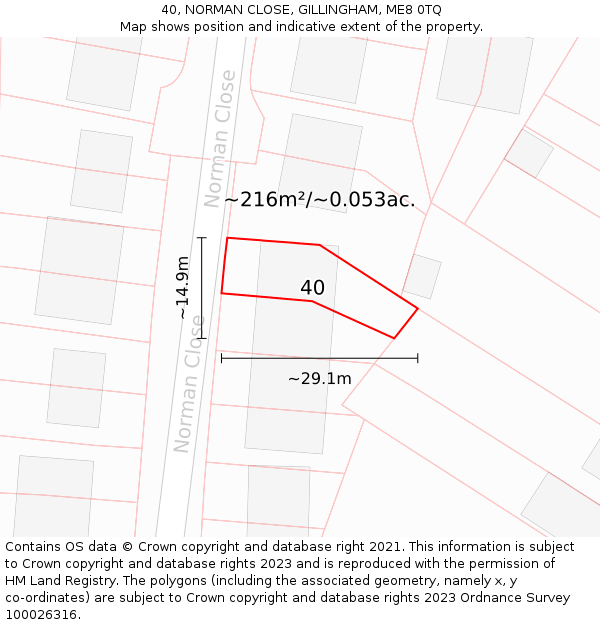 40, NORMAN CLOSE, GILLINGHAM, ME8 0TQ: Plot and title map