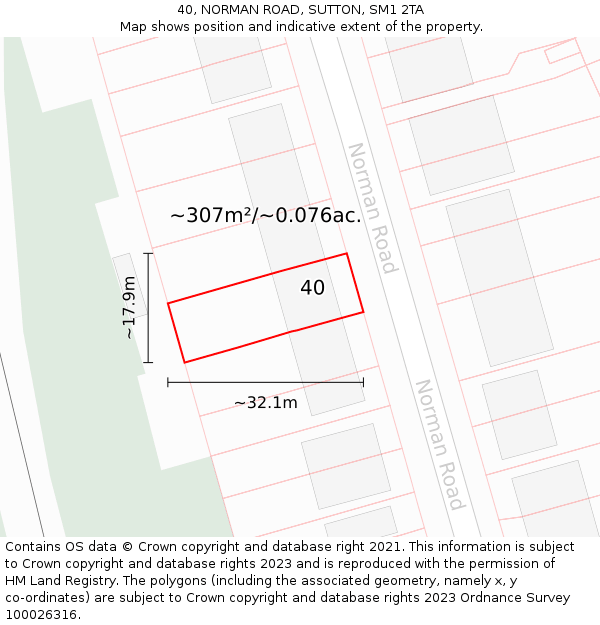 40, NORMAN ROAD, SUTTON, SM1 2TA: Plot and title map