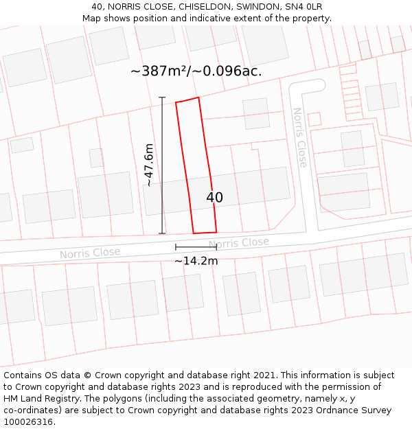 40, NORRIS CLOSE, CHISELDON, SWINDON, SN4 0LR: Plot and title map