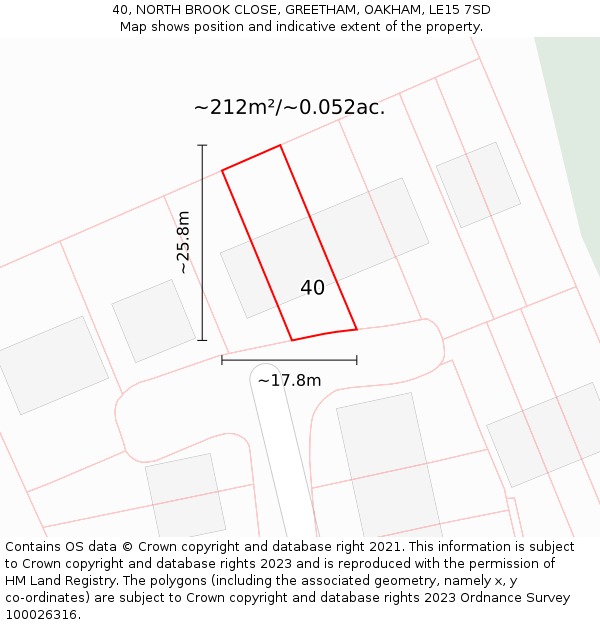 40, NORTH BROOK CLOSE, GREETHAM, OAKHAM, LE15 7SD: Plot and title map