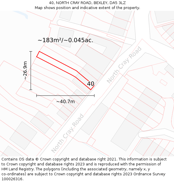 40, NORTH CRAY ROAD, BEXLEY, DA5 3LZ: Plot and title map