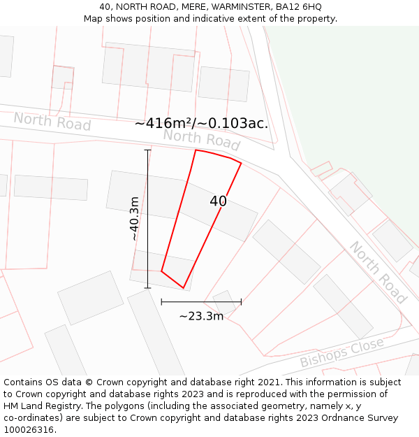 40, NORTH ROAD, MERE, WARMINSTER, BA12 6HQ: Plot and title map