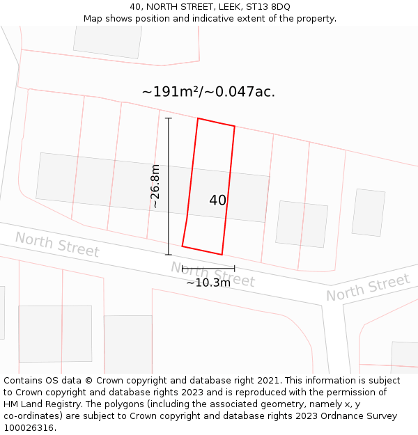 40, NORTH STREET, LEEK, ST13 8DQ: Plot and title map