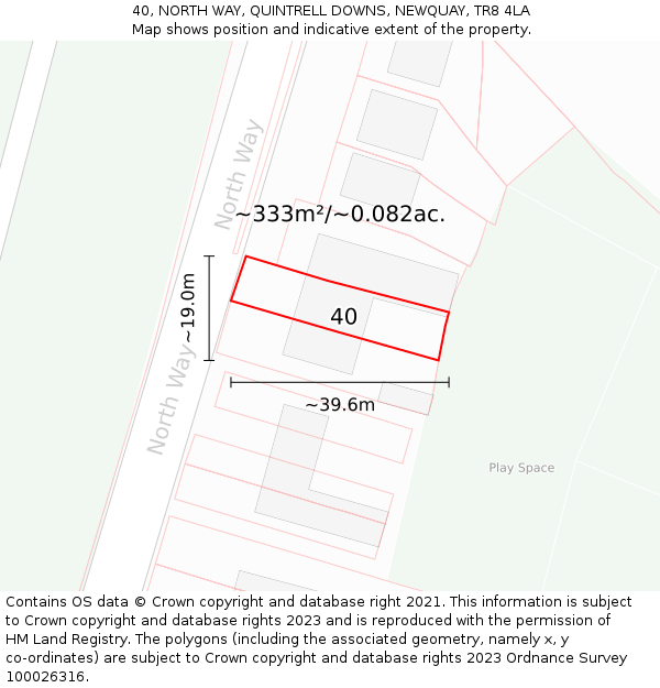 40, NORTH WAY, QUINTRELL DOWNS, NEWQUAY, TR8 4LA: Plot and title map