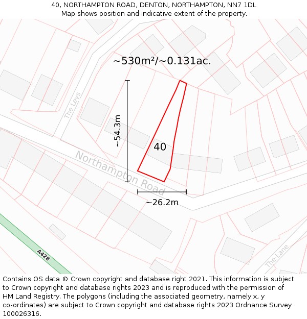 40, NORTHAMPTON ROAD, DENTON, NORTHAMPTON, NN7 1DL: Plot and title map