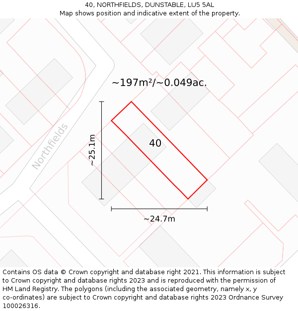 40, NORTHFIELDS, DUNSTABLE, LU5 5AL: Plot and title map