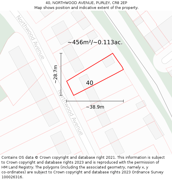 40, NORTHWOOD AVENUE, PURLEY, CR8 2EP: Plot and title map