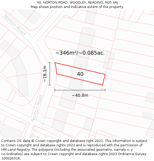 40, NORTON ROAD, WOODLEY, READING, RG5 4AJ: Plot and title map