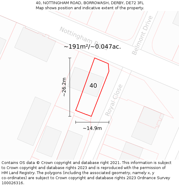 40, NOTTINGHAM ROAD, BORROWASH, DERBY, DE72 3FL: Plot and title map