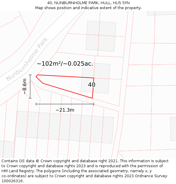 40, NUNBURNHOLME PARK, HULL, HU5 5YN: Plot and title map