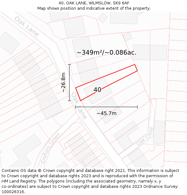 40, OAK LANE, WILMSLOW, SK9 6AF: Plot and title map