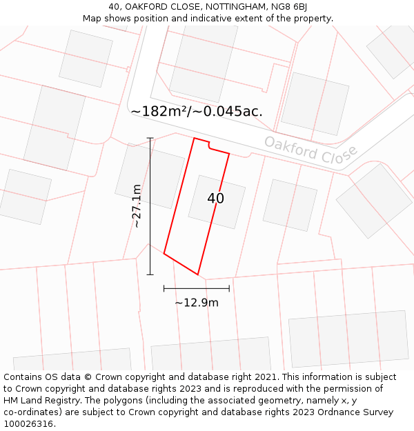 40, OAKFORD CLOSE, NOTTINGHAM, NG8 6BJ: Plot and title map
